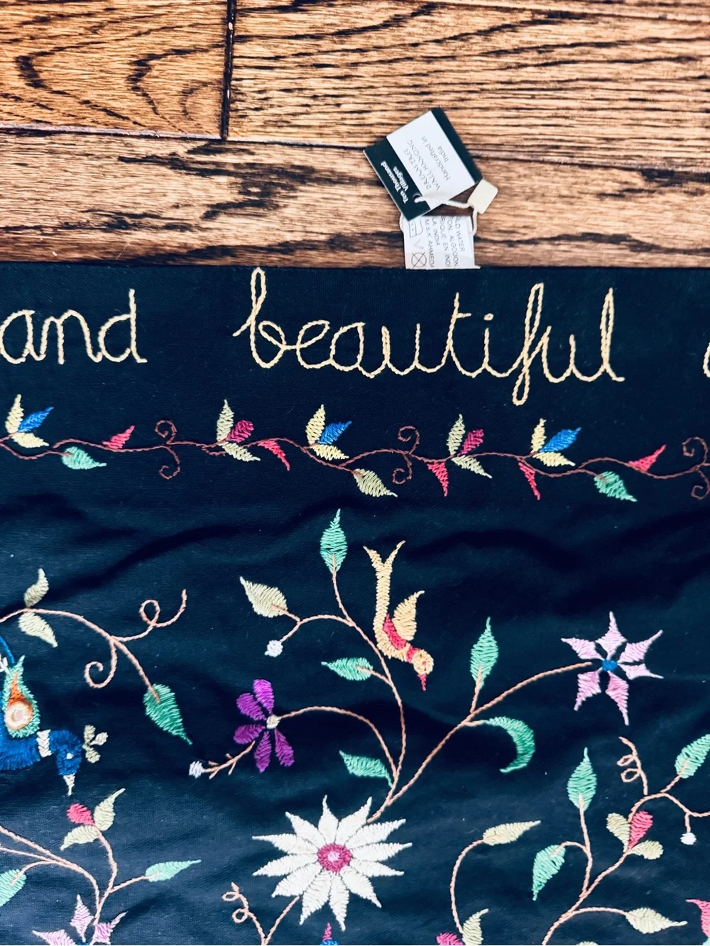 Ten Thousand Black Tree of Life Tapestry with Colorful Embroidery